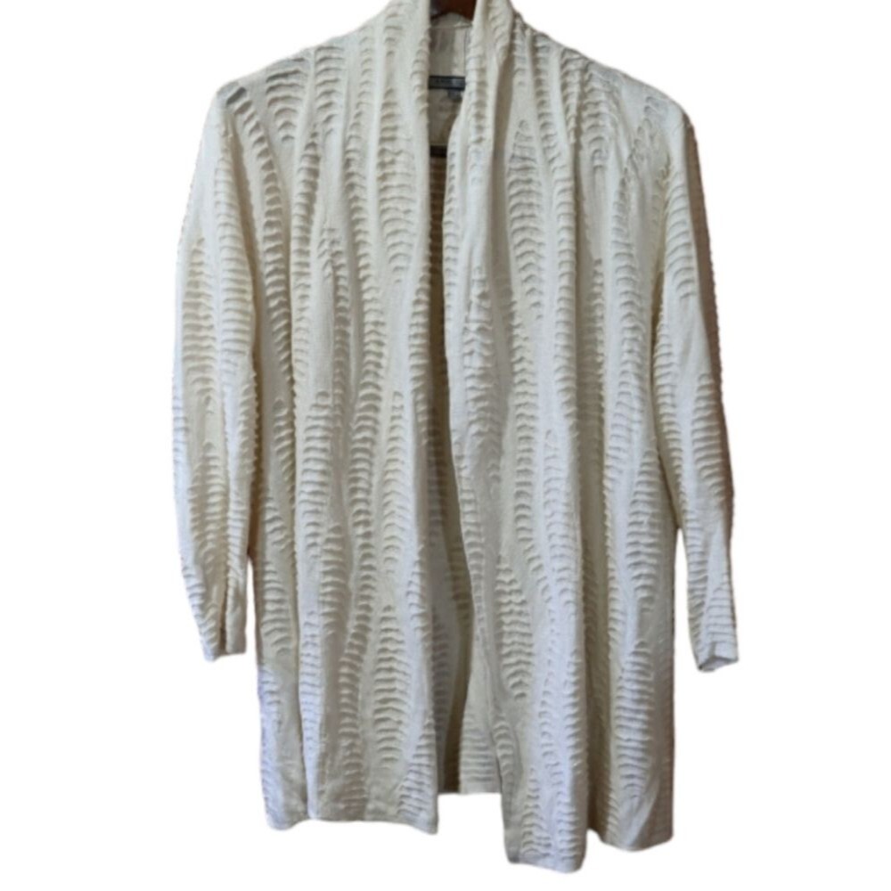 Anne Klein Cream Textured Cardigan Sweater Silk & Linen Blend Large